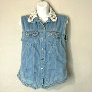 Denim Joujou Vtg 90s Sleeveless Shirt Floral L